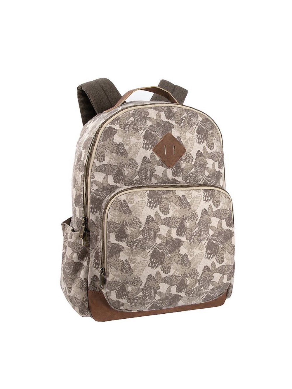 Emma & Chloe Ditsy Neutral Butterfly Print Canvas Backpack - Unbranded